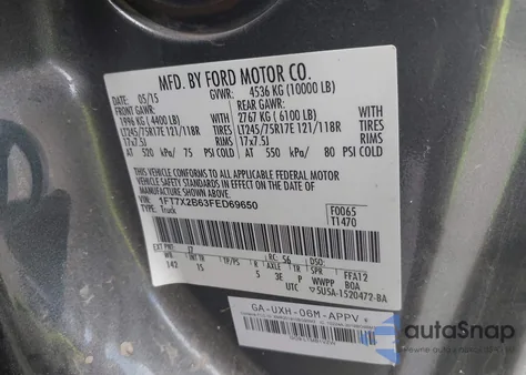 2015 Ford F-250 Xl from USA, damaged, VIN 1FT7X2B63FED69650